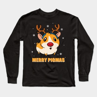 Merry Pigmas Guinea Pig Reindeer Christmas Gift Long Sleeve T-Shirt